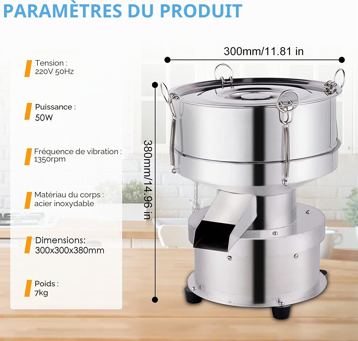 YUCHENGTECH Tamis Vibrant Électrique 30cm Tamis à Farine Électrique Tamis Vibrant Automatique Tamis Vibrant en Acier Inoxydable pour Le Tamisage pour Poudres/Granulés 1350rpm 50W (sans tamis)