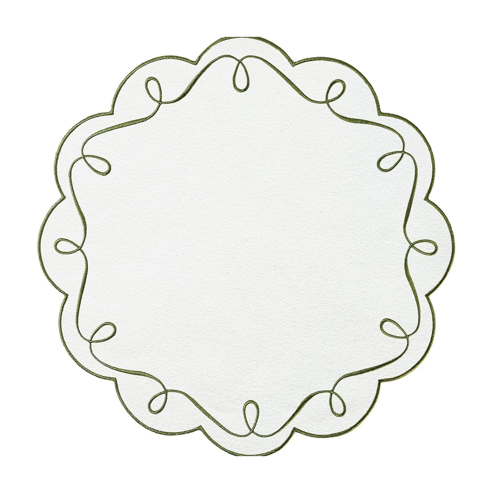 Virelynx Scalloped Round Placemat – Embroidered Decorative Machine Washable, Party Mat for Home Dining Table Wedding Bridal