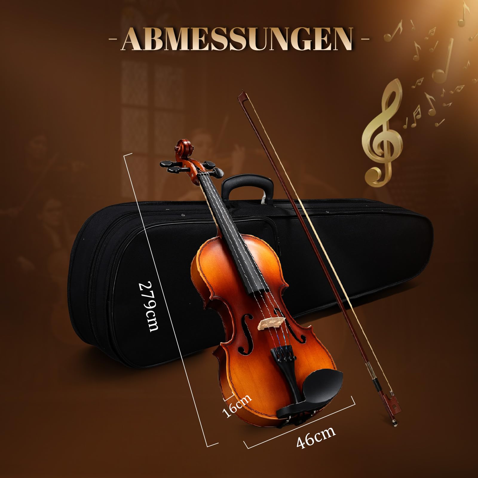 Bonnlo Violino per Bambini e Principianti, Misure 1/4, 1/2, 3/4 e 4/4, Violino in Legno Compensato di Tiglio con Acro in Legno Rosso, Astuccio, Colofonia e Mentoniera (Colore Classico, 1/4)