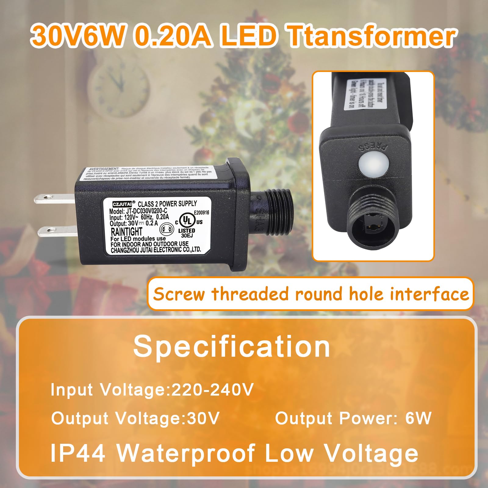 Premier Adapter 2-Pack 30V 0.2A 6W Power Supply For CZJUTAI JT-DC300V0200-C Christmas Lights – IP44 Waterproof, US Plug, Indoor/Outdoor Use