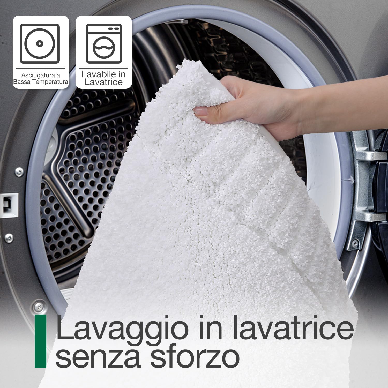 LUMI Tappetino Bagno Morbido Antiscivolo, Tappeto Bagno in Microfibra Super Assorbente, Lavabile in Lavatrice, Asciugatura Rapida, Tappeto Doccia Soffice per Vasca e Bagno, Bianco, 60x110 cm