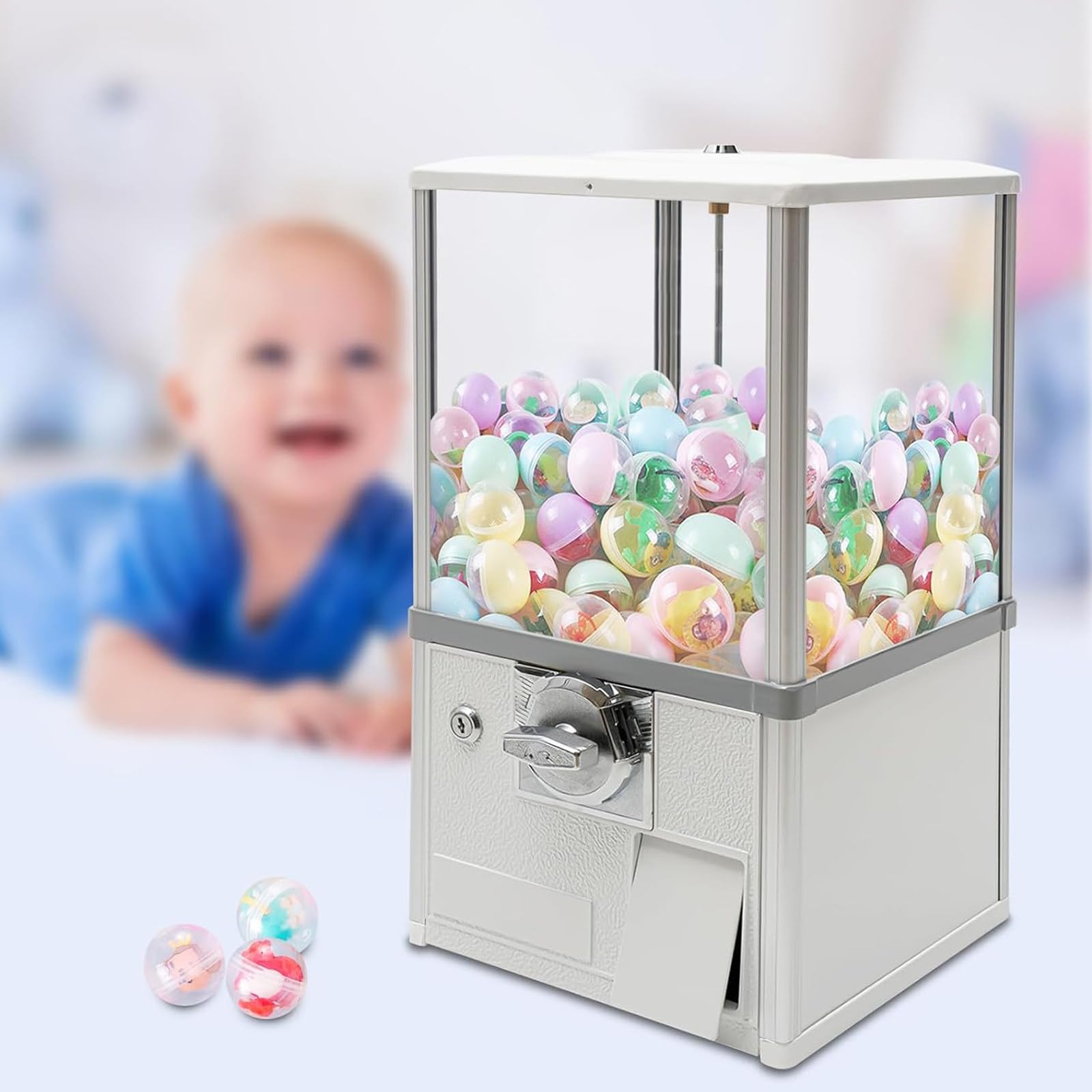 MYUYEE Vending Machine, Multi-Function Capsule Dispenser, Commercial Gumball Machine, Suitable For Shopping Malls, Playgrounds (White)