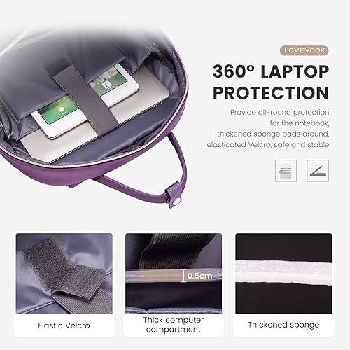 Miniatura 5 de LOVEVOOK Mochila para computadora portátil para mujer, resistente al agua, mochila de trabajo de viaje, elegante bolsa de computadora para