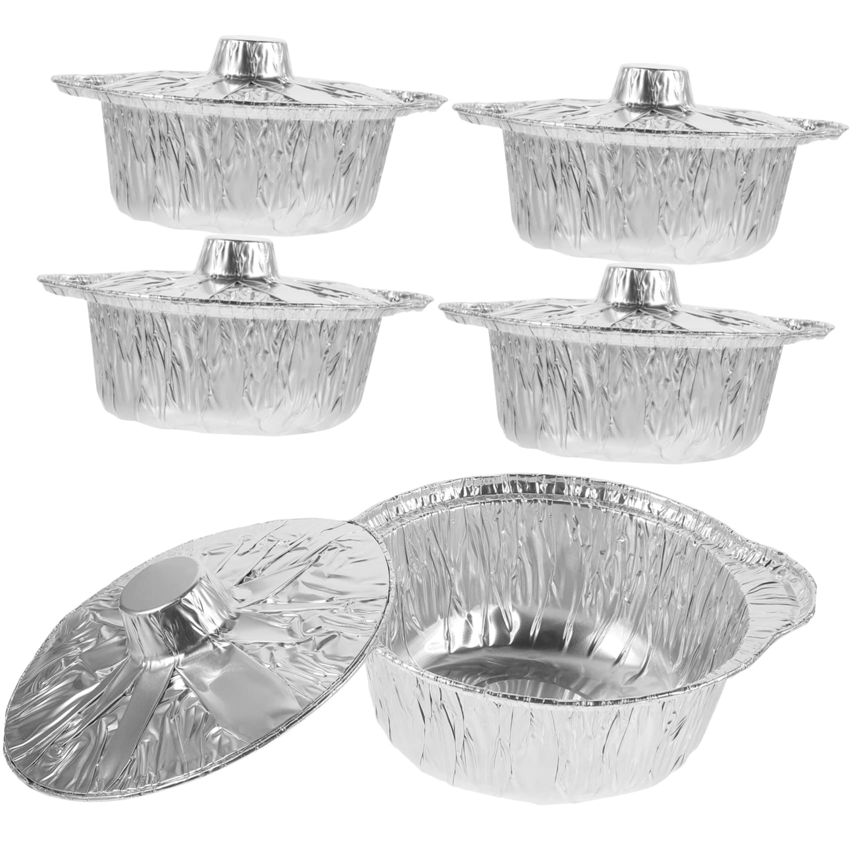 Holibanna 5Sets Compact Aluminum Foil Pans Multi Use Grill Pots for Barbecue Picnic and Camping Durable Microwave Safe