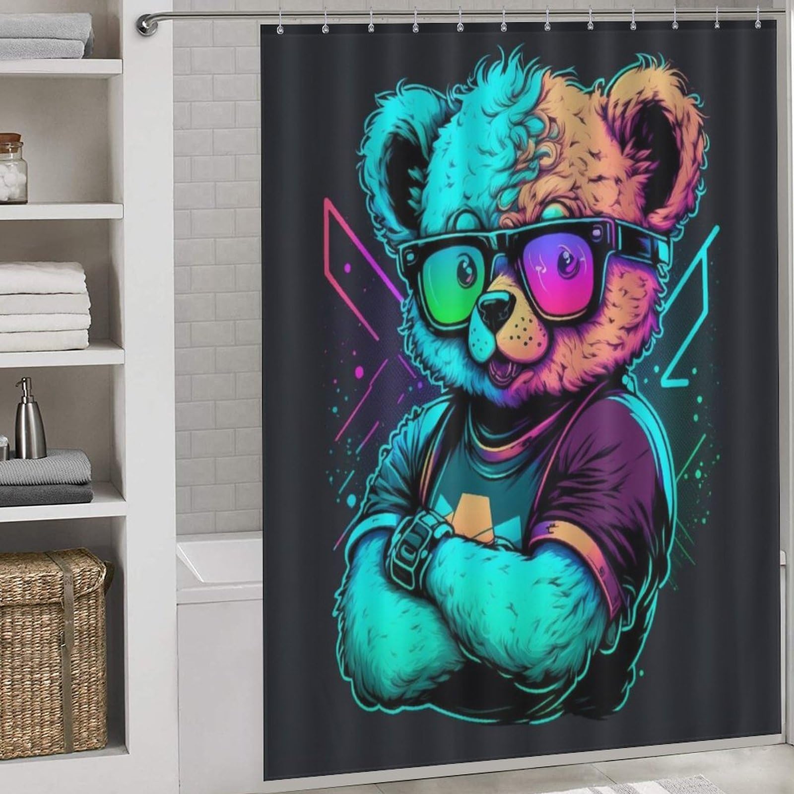 Rideau de douche ours à lunettes 168x183 cm aux finitions soignées durables