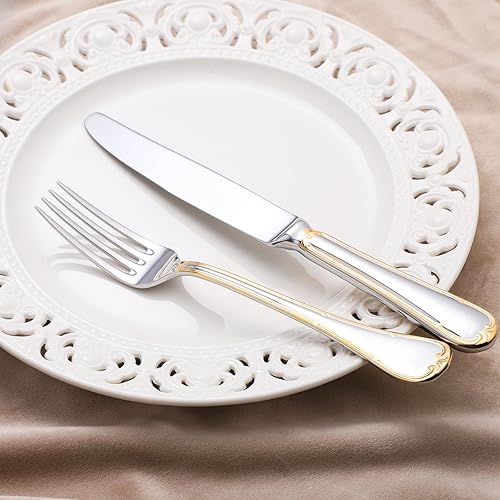 Miniatura 8 de Juego de cubiertos dorados de acero inoxidable pulido con espejo, cuchara y tenedor, apto para lavavajillas, regalo de boda, servicio de