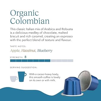 Cru Kafe Colombian USDA Organic Espresso Coffee Capsules (10 Pods) Fairtrade Coffee Pods Compatible with Nespresso Original Line and Pixie Machines