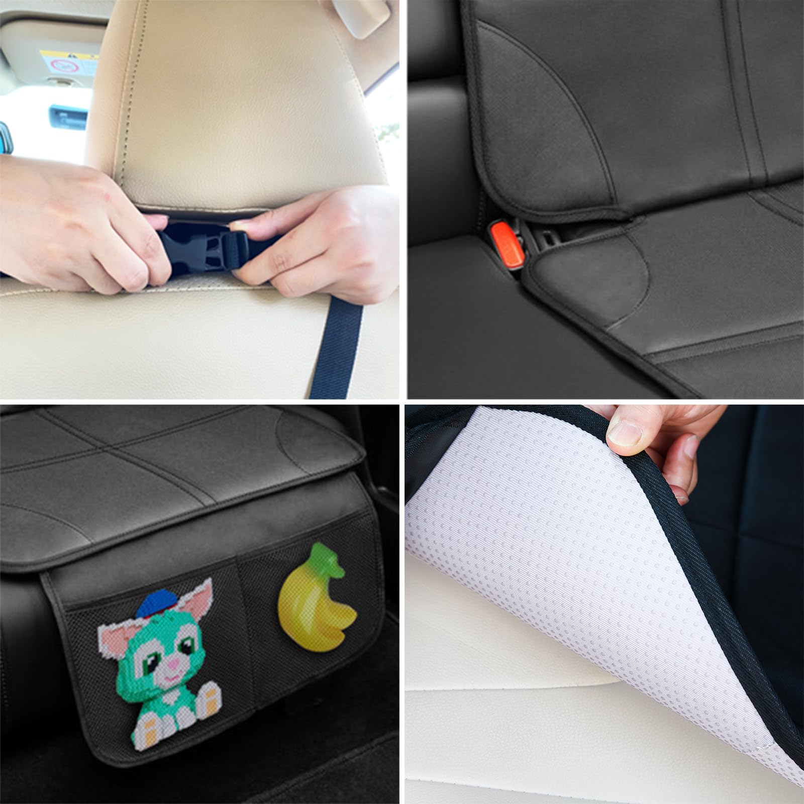 Vellichor Autositzschoner für Kindersitz, dicke Polsterung, Sitzschutz unter Babyautositz, 600D wasserdichter rutschfester Stoff, Autositzbezug für Kind und Haustier mit Taschen (Schwarz, 1 Stück)