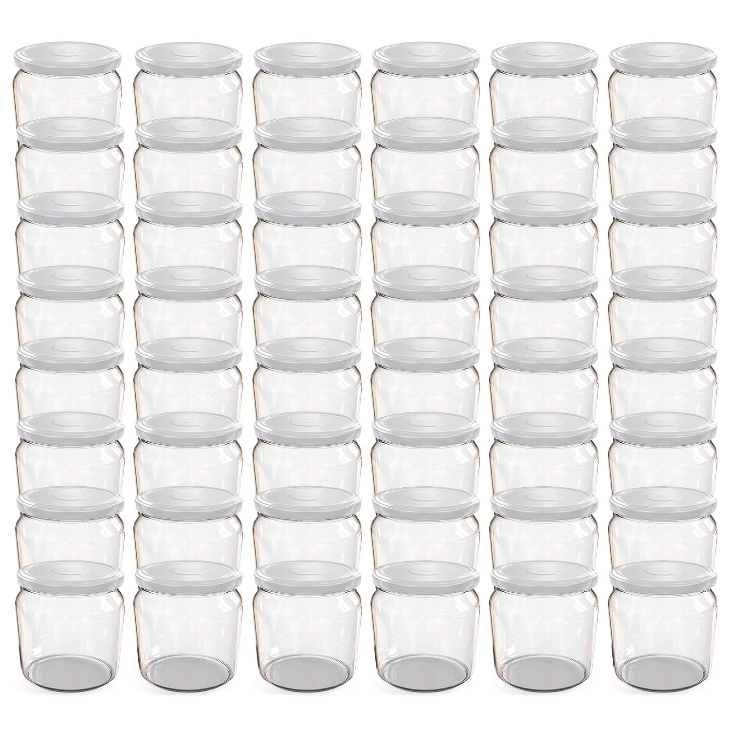Oputec Lot de 48 bocaux de 360 ml avec couvercle à visser blanc – Parfaits pour les confitures, les confitures et plus encore, bocaux de conservation avec couvercle, parfaits comme pots à confiture et