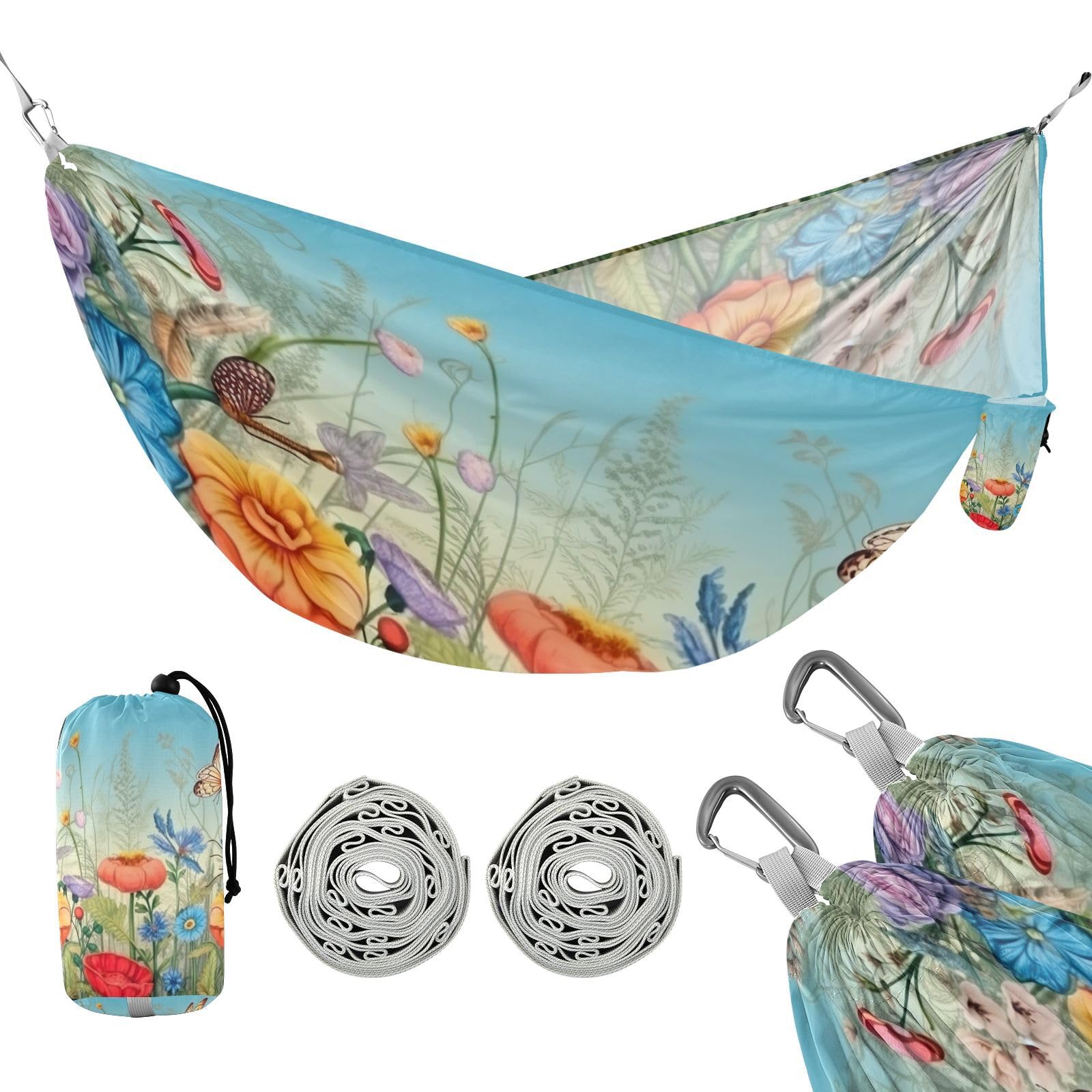 SDMKA Colorful Flower Camping Hammock, 330 lbs with 2 Tree Straps, Carry Bag, Single Portable Hammock for Outdoor/Indoor, Hiking, Beach, Backpacking, Travel