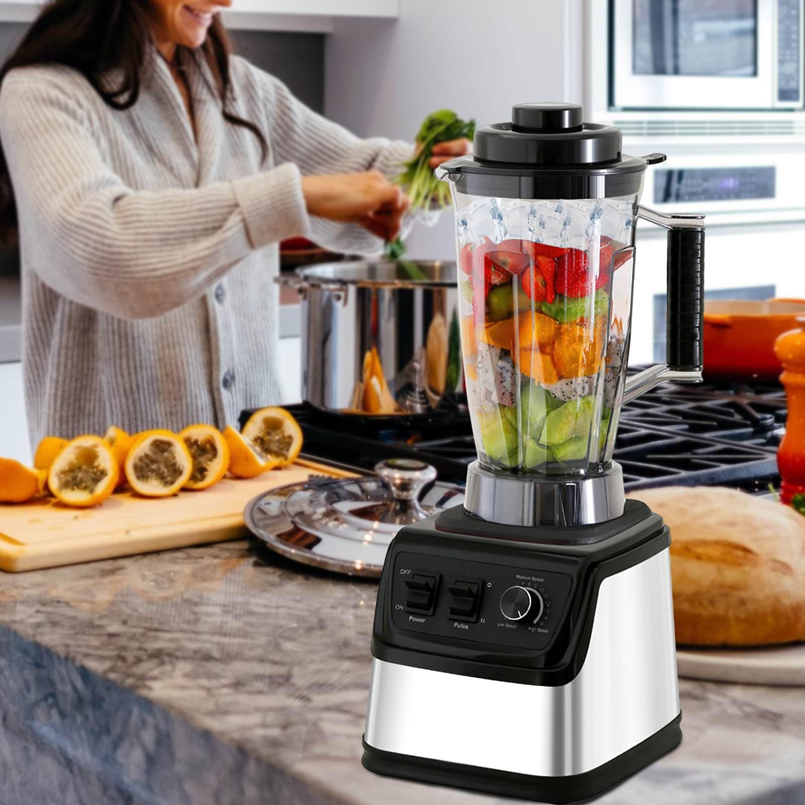 Blender Mixeur Professionnel 9500W, Blender Smoothie 3 en 1,8 Lames en Acier Inoxydable Equipé de 3 bols,15 RéGlages De Vitesse,Pour les Smoothies, les Milkshakes,les Purées