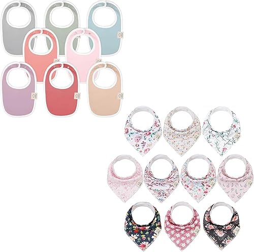 KeaBabies Paquete de 8 baberos orgánicos para bebés para niñas y niños y paquete de 10 baberos bandana para bebé, baberos de dentición para niños y