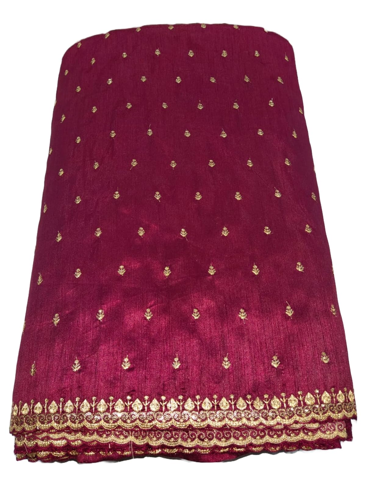 Raw Silk Blouse Fabric, Maroon with Gold Embroidery, 1 Metre-image-7