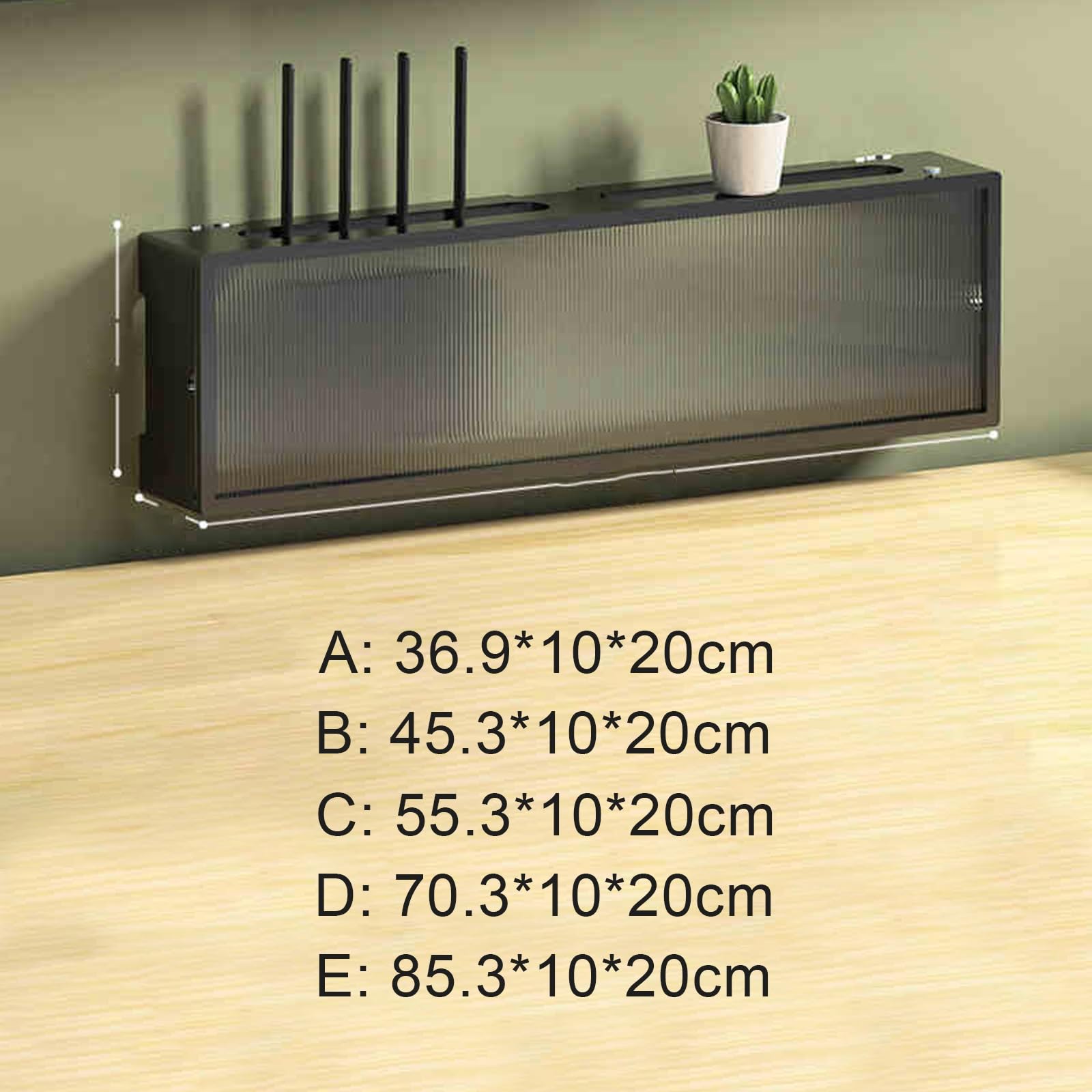 Support mural en bois massif pour routeur WiFi avec panneau de porte en acrylique – Porte coulissante – Boîte de gestion des câbles pour la maison (noir, 36,9 x 10 x 20 cm)