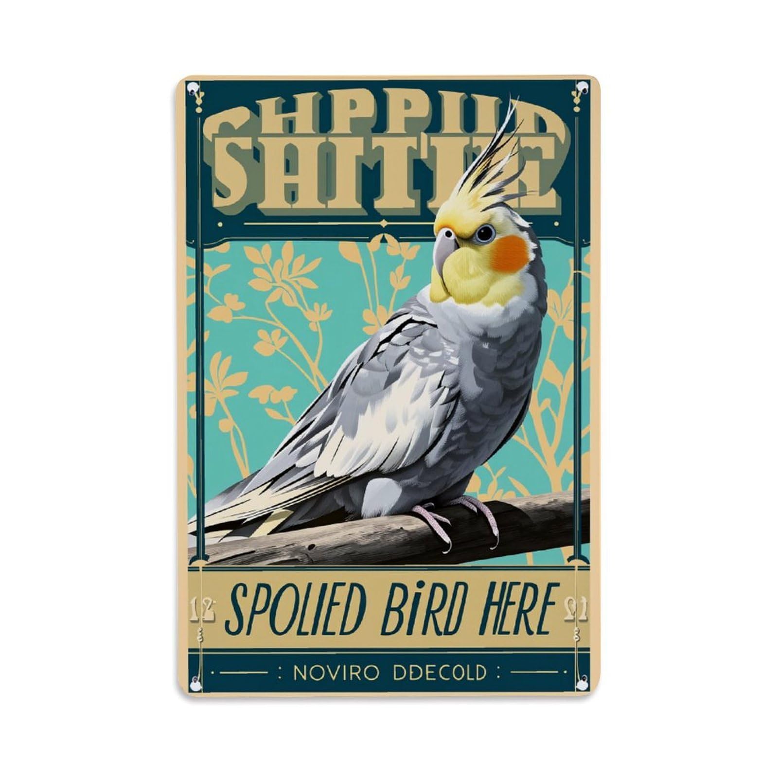 Cockatiel Perched On Branch With Floral Background Tin Sign Vintage Metal Poster Retro Bar, Home, Man Cave, Kitchen, Laundry Room Wall Art Decor Gift 8x12 Inch