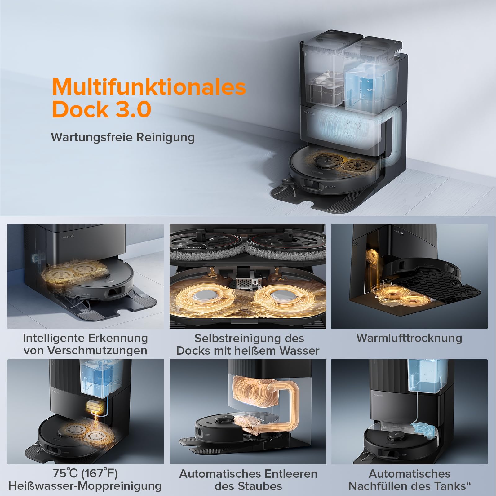 roborock Qrevo Edge S5A Saugroboter mit Wischfunktion,Dual Anti-Tangle-System,18.500Pa,FlexiArm Design Kantenreinigung, Hebarem Wischmopp,75℃ Heißwasser-Moppwäsche (Schwarz) - 4