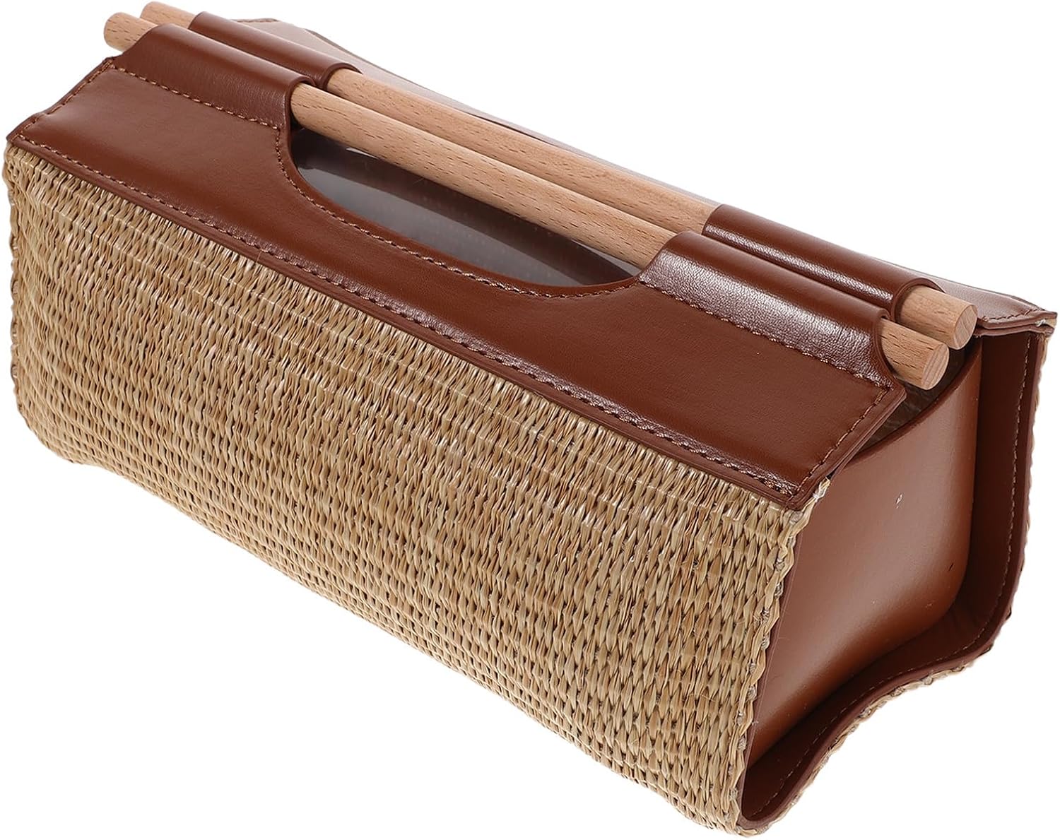 Hemobllo Tissue for Box Rustic Woven Pu Straw Holder Material with Rectangle Napkin Paper Holder Case Handcrafted Cover for Tissue Boxes, Decorative Home and Dining Tabletops