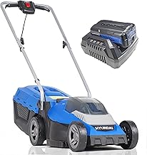Hyundai 13'/33cm 40V Lithium-Ion Cordless Battery Powered Roller Lawn Mower With Battery and Charger, 3 Adjustable Cutting Heights, 30l Grass Collector, Foldable Handles, 3 Year Warranty