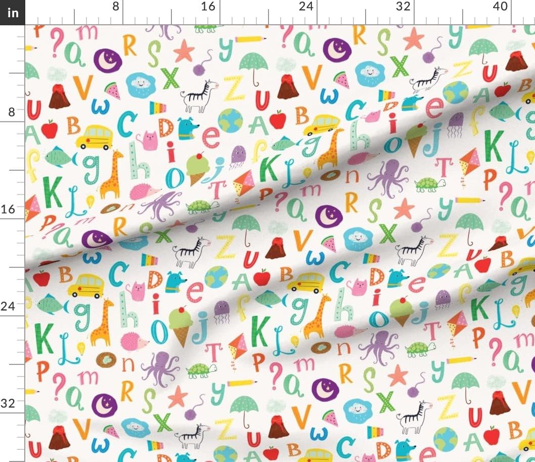 Spoonflower Fabric - Alphabet ABCs Animals Education Teacher Elementary Printed on Petal Signature Cotton Fabric by The Yard - Sewing Quilting Apparel Crafts Decor