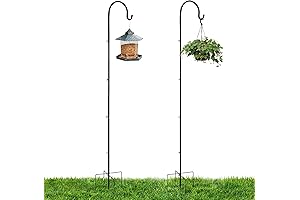 MorTime 2 Pack 72 inch Shepherds Hooks for Outdoor: Extendable Metal Garden Hanger Stakes