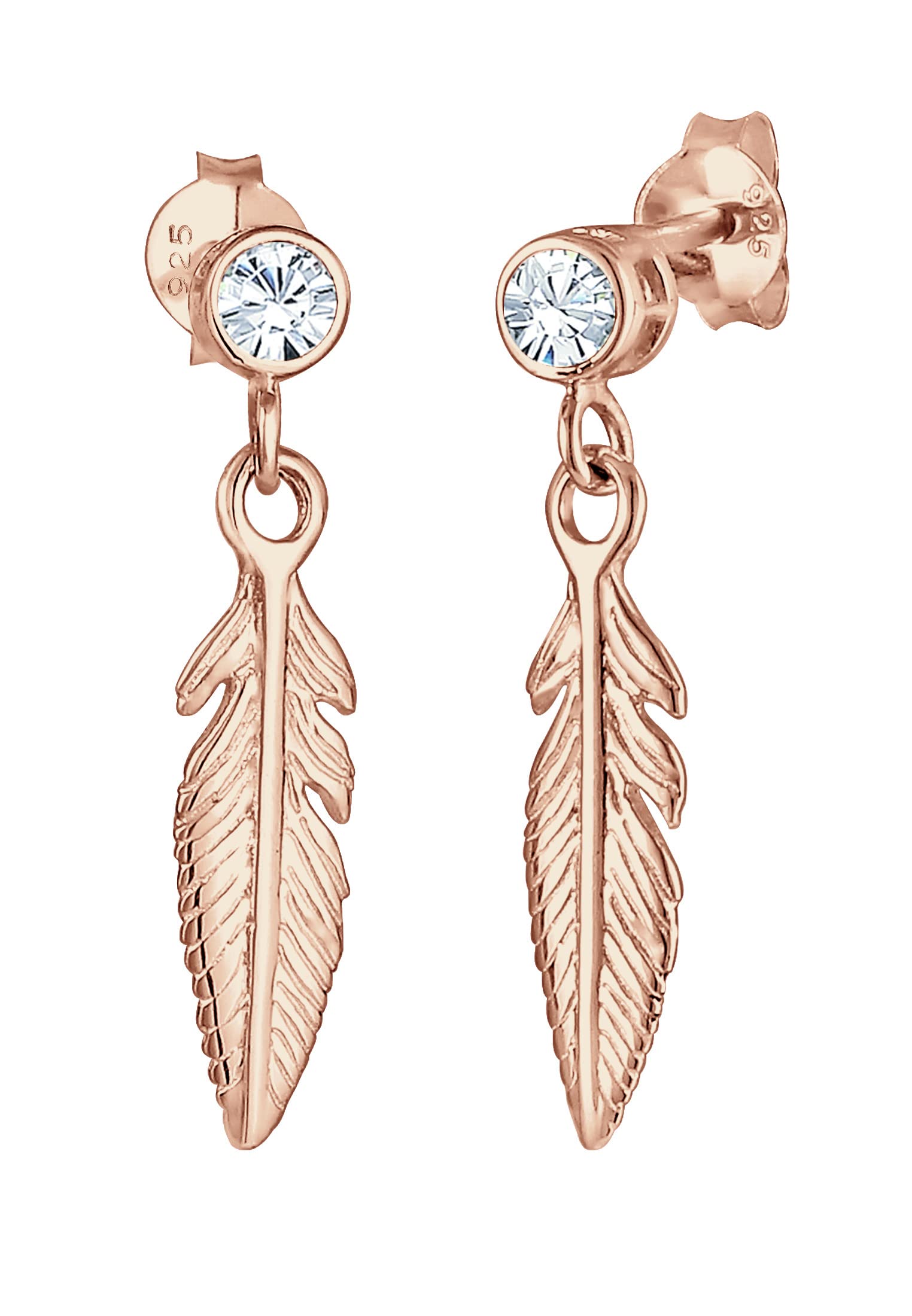 Elli Earrings Women Feather Pendant Trend with Crystals in 925 Sterling Silver