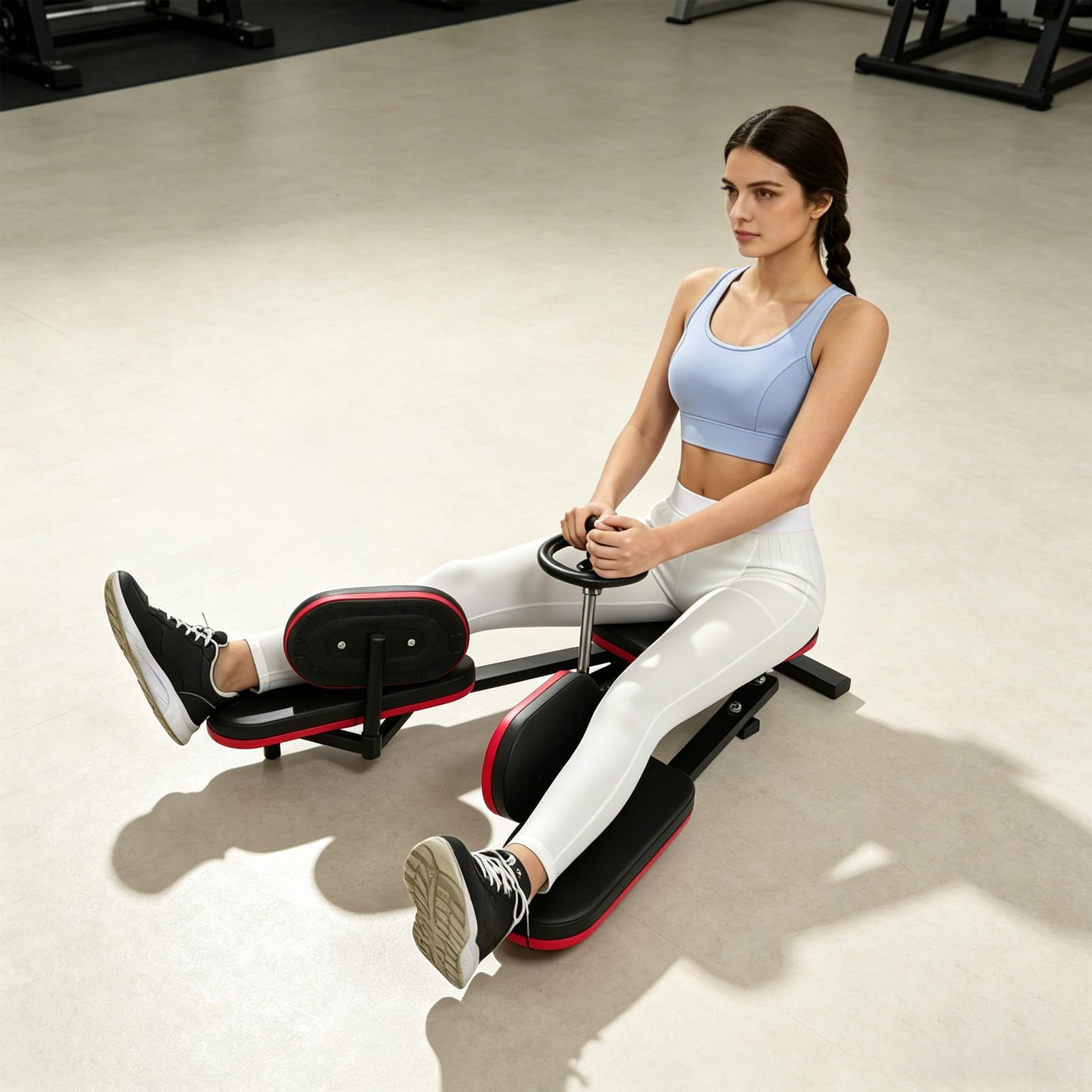 Macchina grande divario, divaricatori per gambe a 180°, carico 120 kg, con schienale e cuscino in PU,design delle ruote girevoli, per danza yoga ginnastica fitness casa, nero e rosso