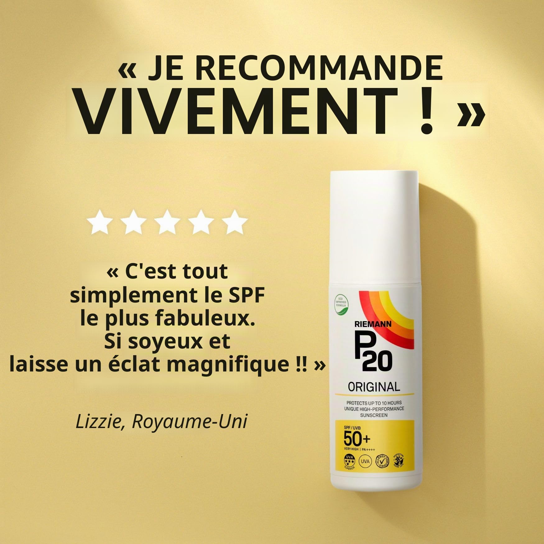 RIEMANN P20 Original SPF50+ Spray 200 ml, haute protection solaire UVA, triple protection, résistant à l’eau et à la transpiration, protège jusqu’à 10 h