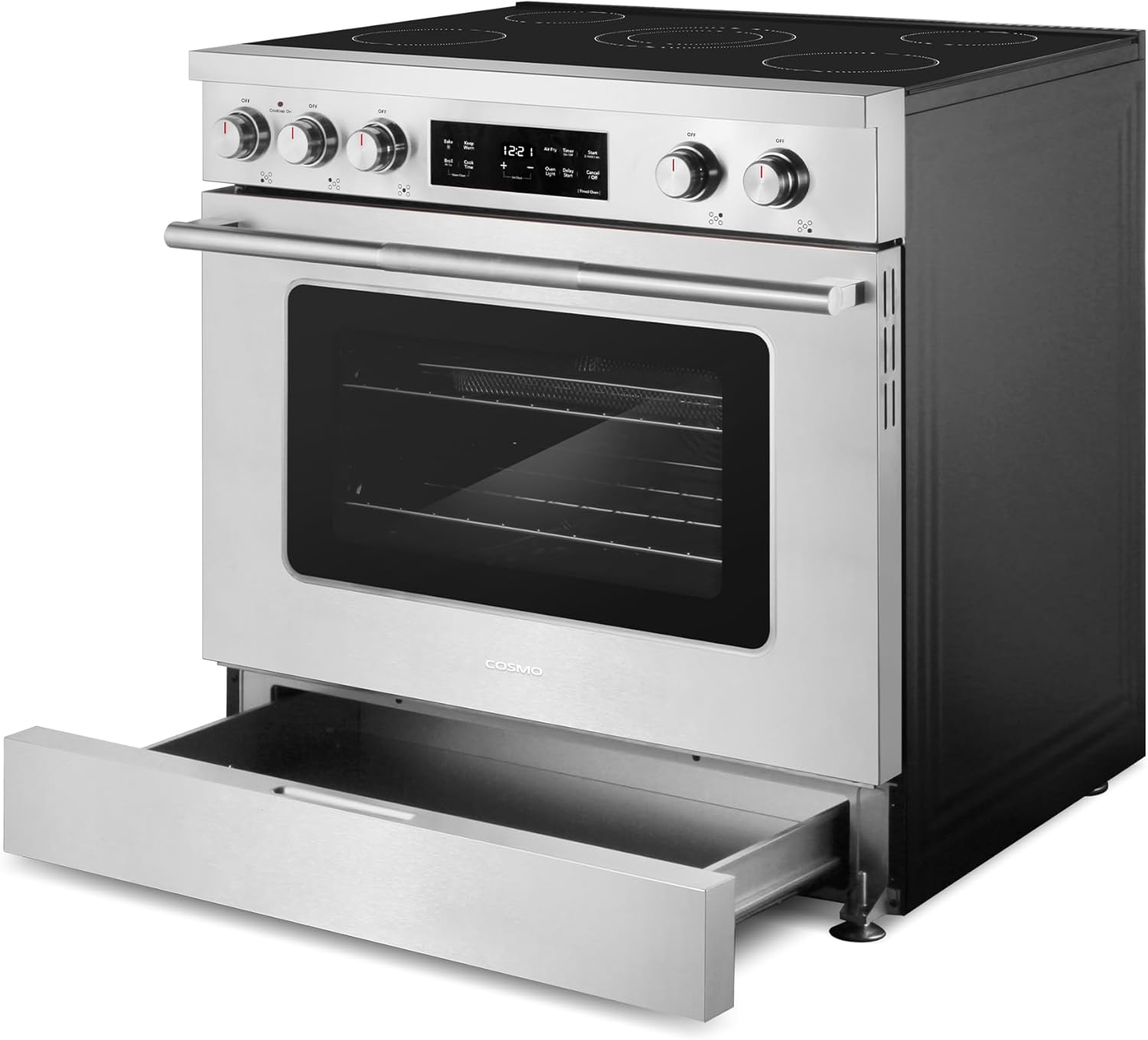 COSMO COS-RES365SS 36 in. Stellar Collection 5.8 cu. ft. Electric Range, 5 Burner Ceramic Glass Cooktop, Convection Oven, Stainless Steel