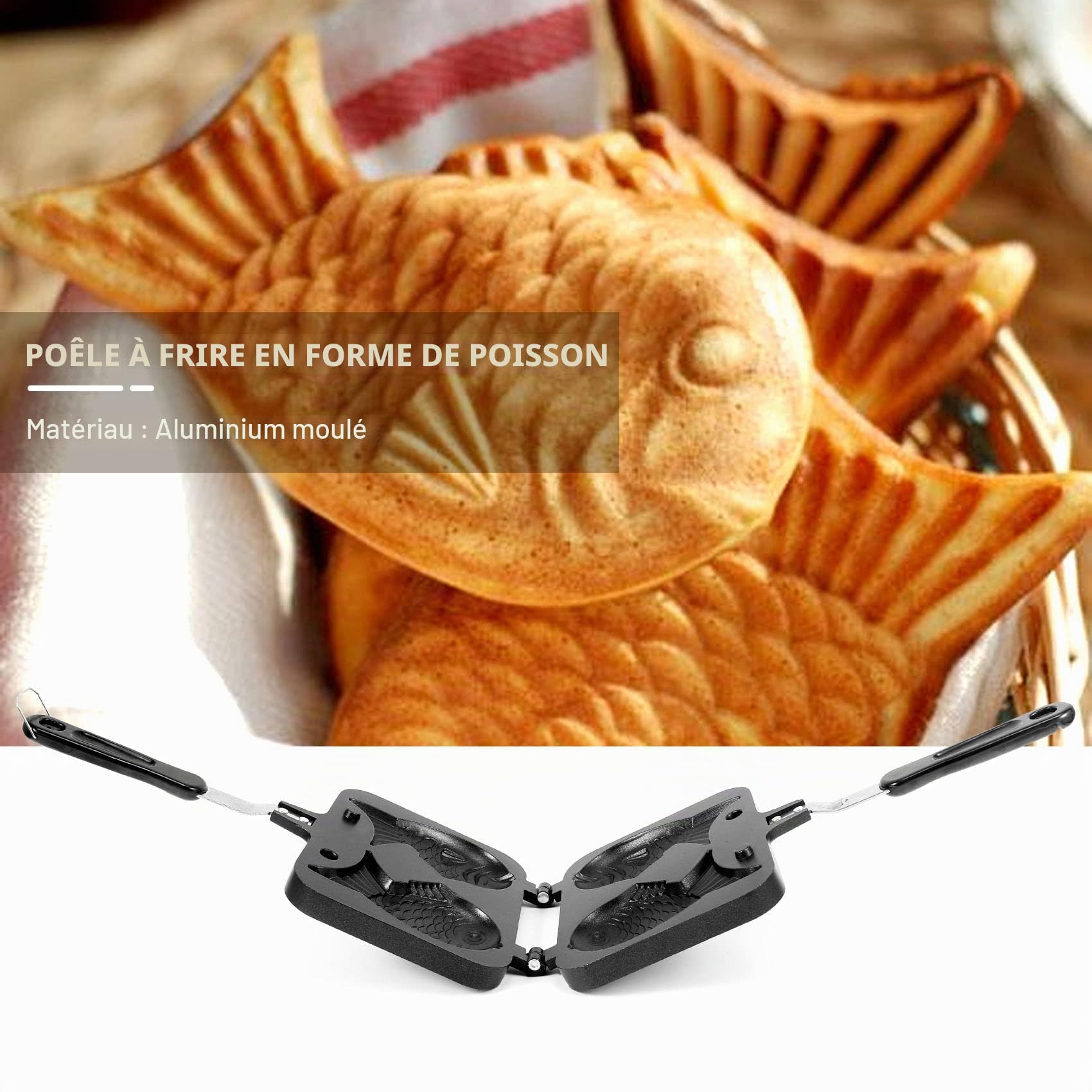 Taiyaki Double Poisson Moulé Chaud Dessert Gaufre Gâteau Fabricant Pan Japonais Crêpes Double Pan Antiadhésif 2 récipients