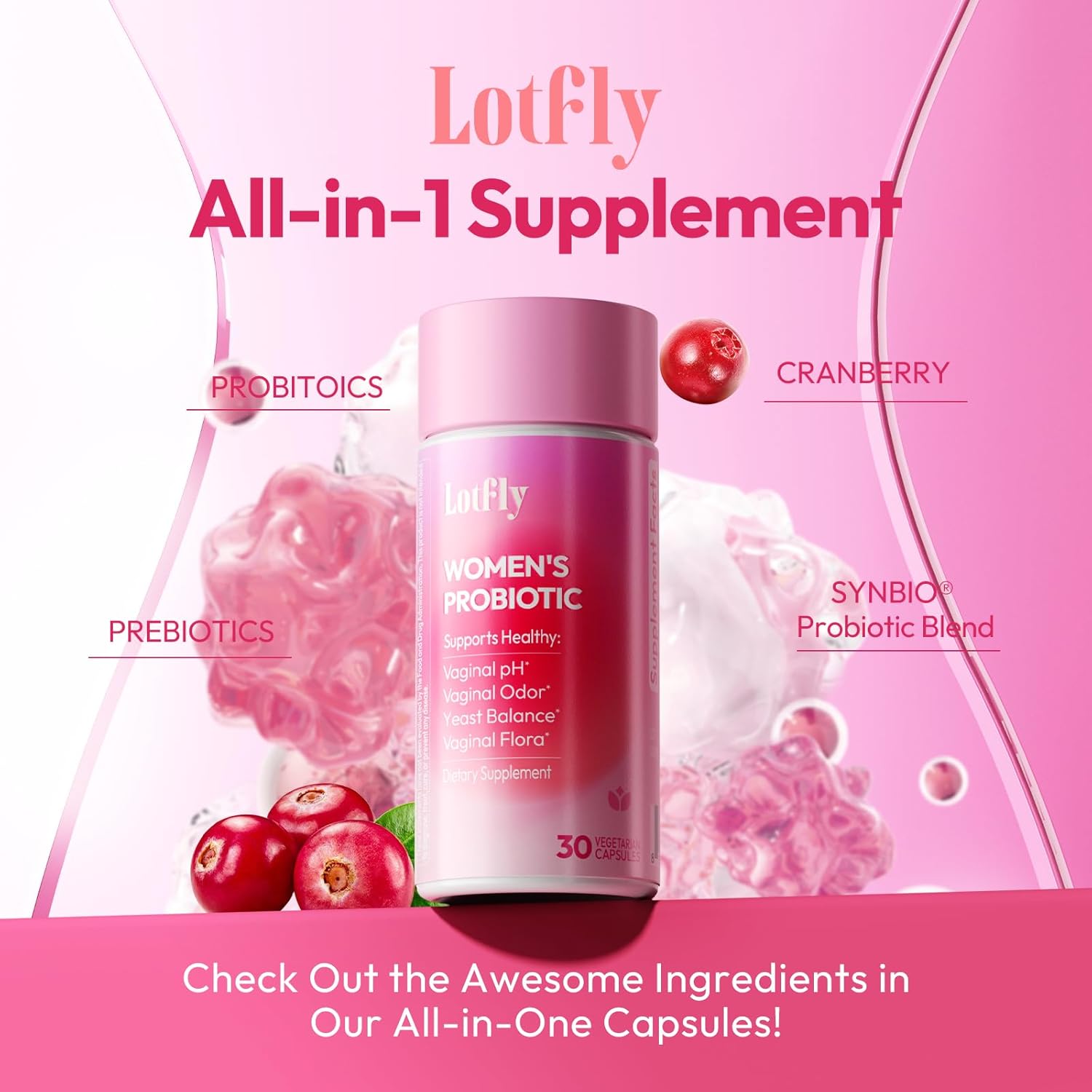 Vaginal Probiotics for Women 100 Billion CFU with Cranberry Extract for pH Balance & UTI Support, Plus Prebiotics & Lactobacillus, Triple Action for Vaginal, Urinary & Gut Health, 30 Capsules - Image 8