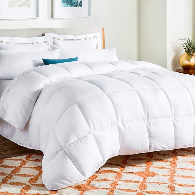 LINENSPA All-Season White Down Alternative Quilted Comforter with Corner Duvet Tabs - King Size