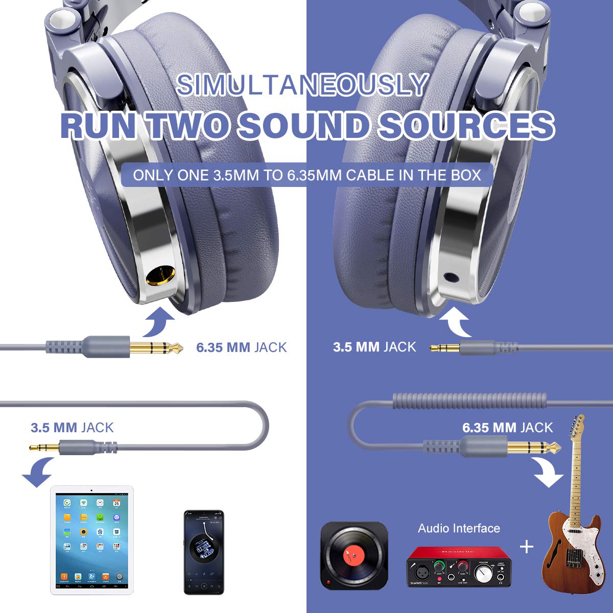 OneOdio Kopfhörer, geschlossener DJ-Kopfhörer zum Steuern und Mixen, Kopfhörer aus Leder, Schallisolierung, Bewegung um 90 ° drehbar, Stereo, tragbar auf das Ohr (Kobaltblau)