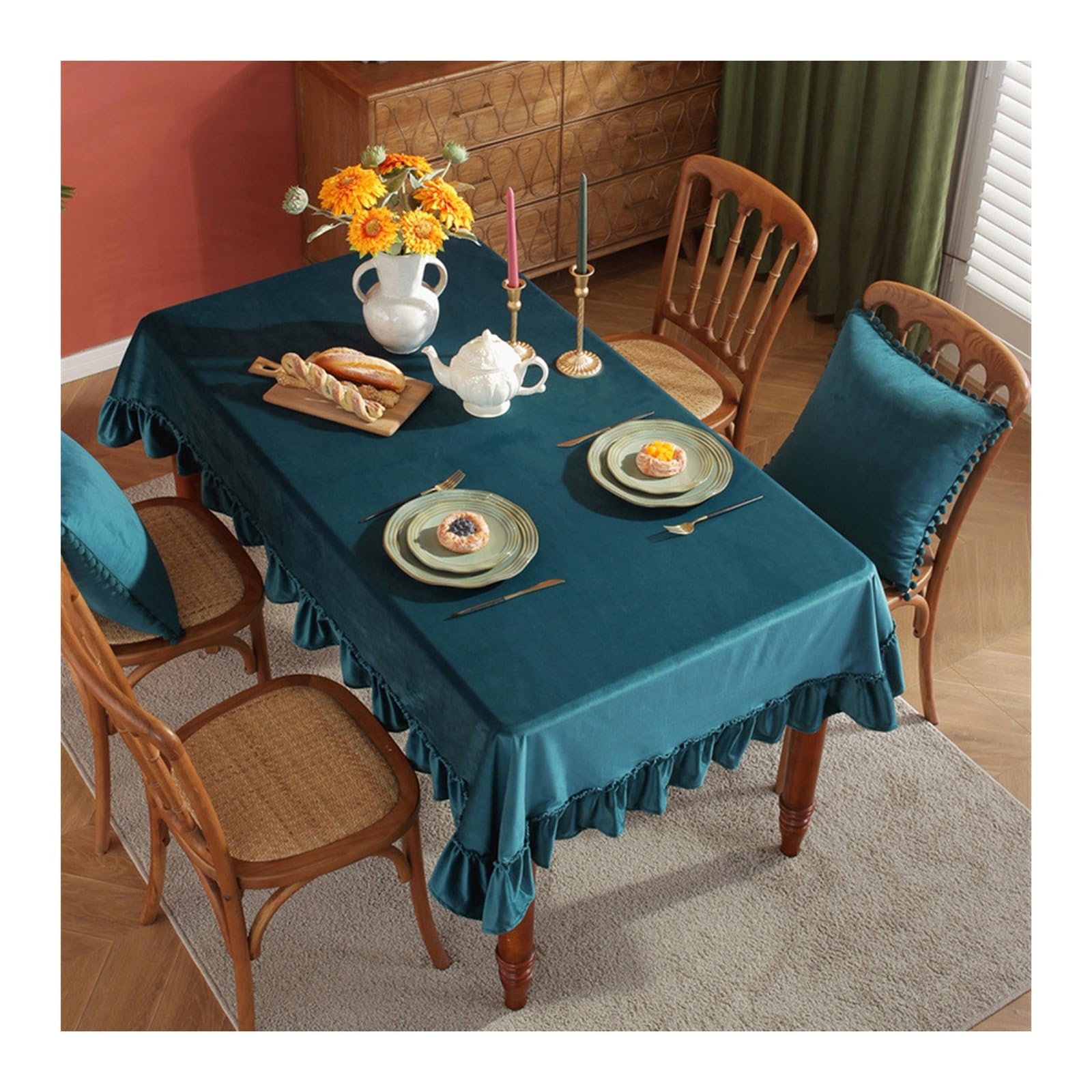 Nappe de table anti tache résolvant les corvées de nettoyage nappe carrée bleu velours 140x140