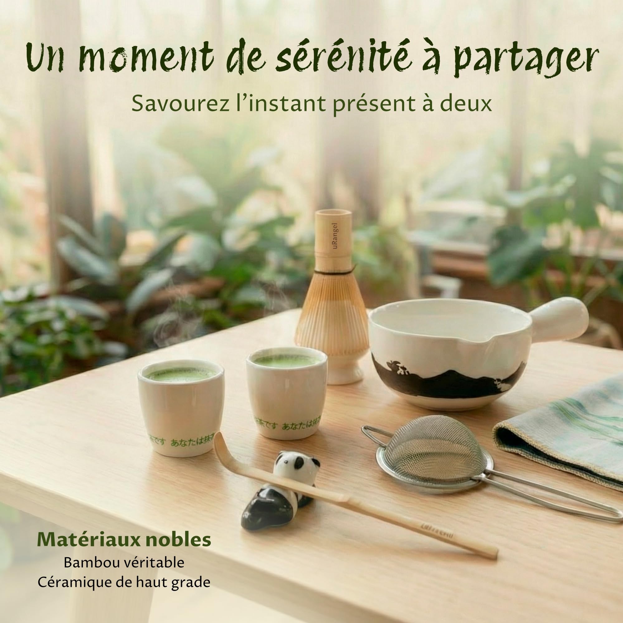 uRangel-Kit Matcha Complet 9PCS-Coffret Matcha avec Bol Matcha Chawan Sans Plomb-Fouet Matcha Chasen 100 Brins-Spatule Bambou-Accessoires Matcha-Cérémonie Matcha Japonaise-Idée Cadeau