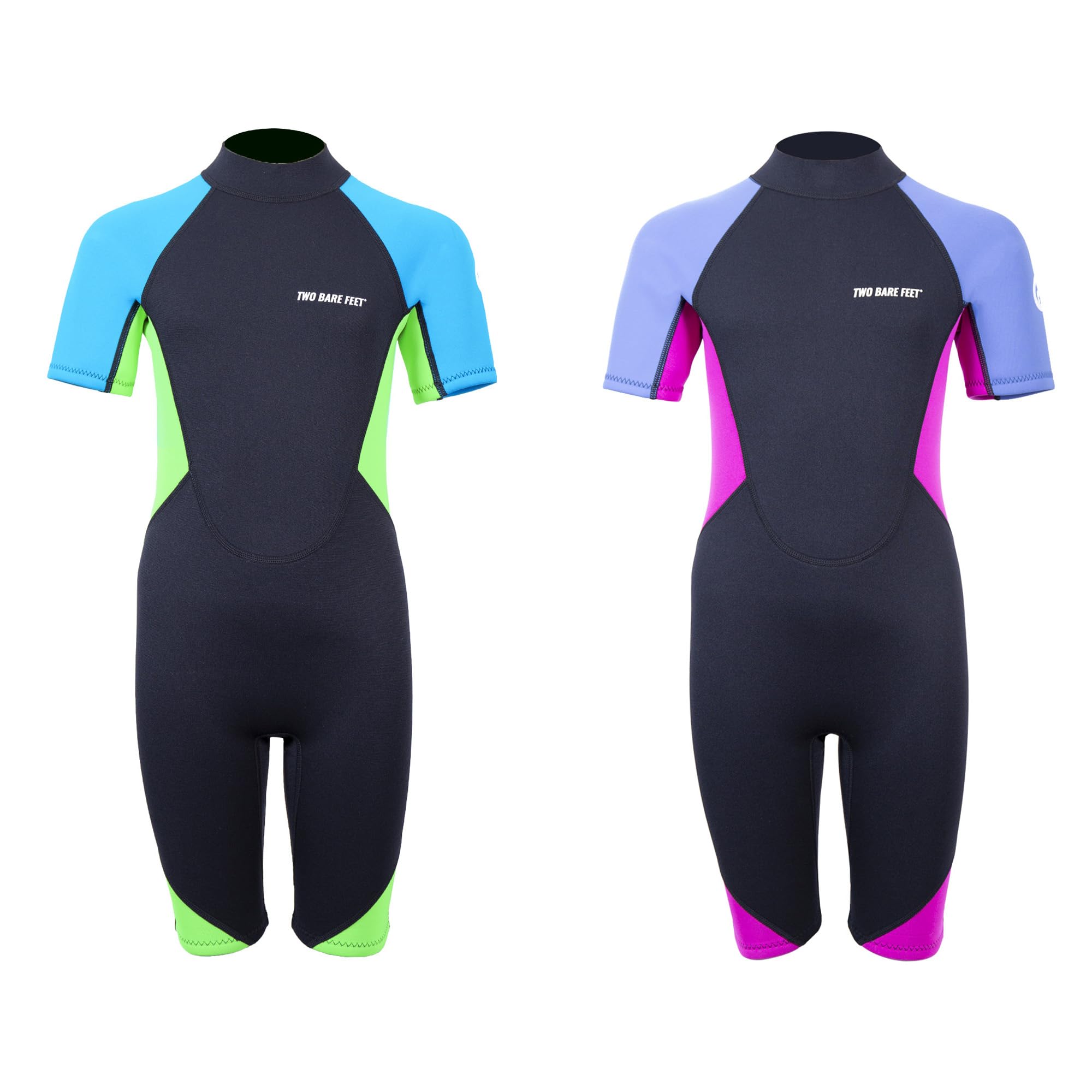 Two Bare Feet Kids Super Stretchy Shorty 2.5mm Summer Wetsuit – Lightweight Neoprene for Swimming, Surfing & Water Sports (Cornflower Blue/Raspberry/Black, L)