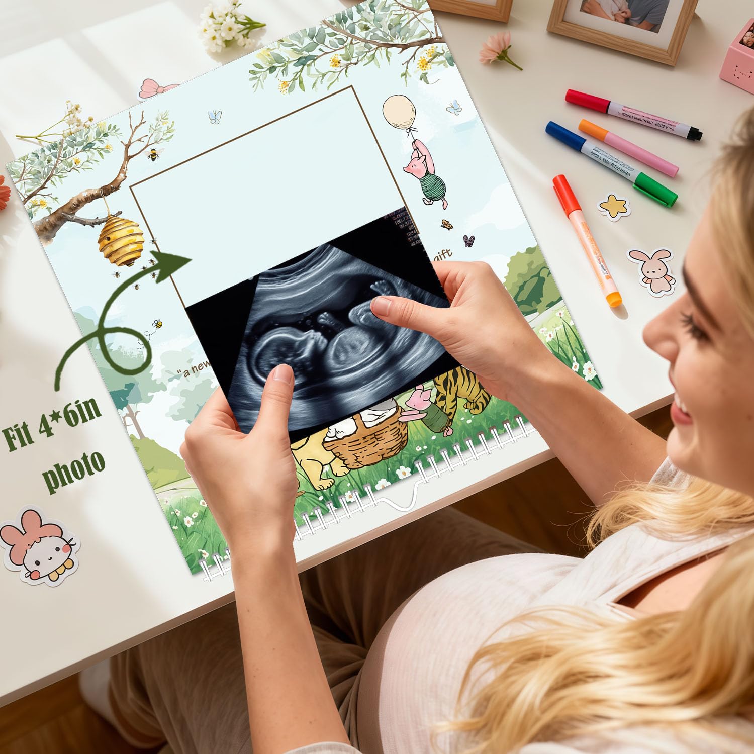 Babykalender Erstes Jahr mit Aufklebern, Winnie Baby Erstes Jahr Erinnerungsbuch, Baby Meilenstein-Kalender, Baby erstes Jahr Andenken Buch, Baby Ultraschall Foto Erinnerungsbuch, Babyparty Gästebuch