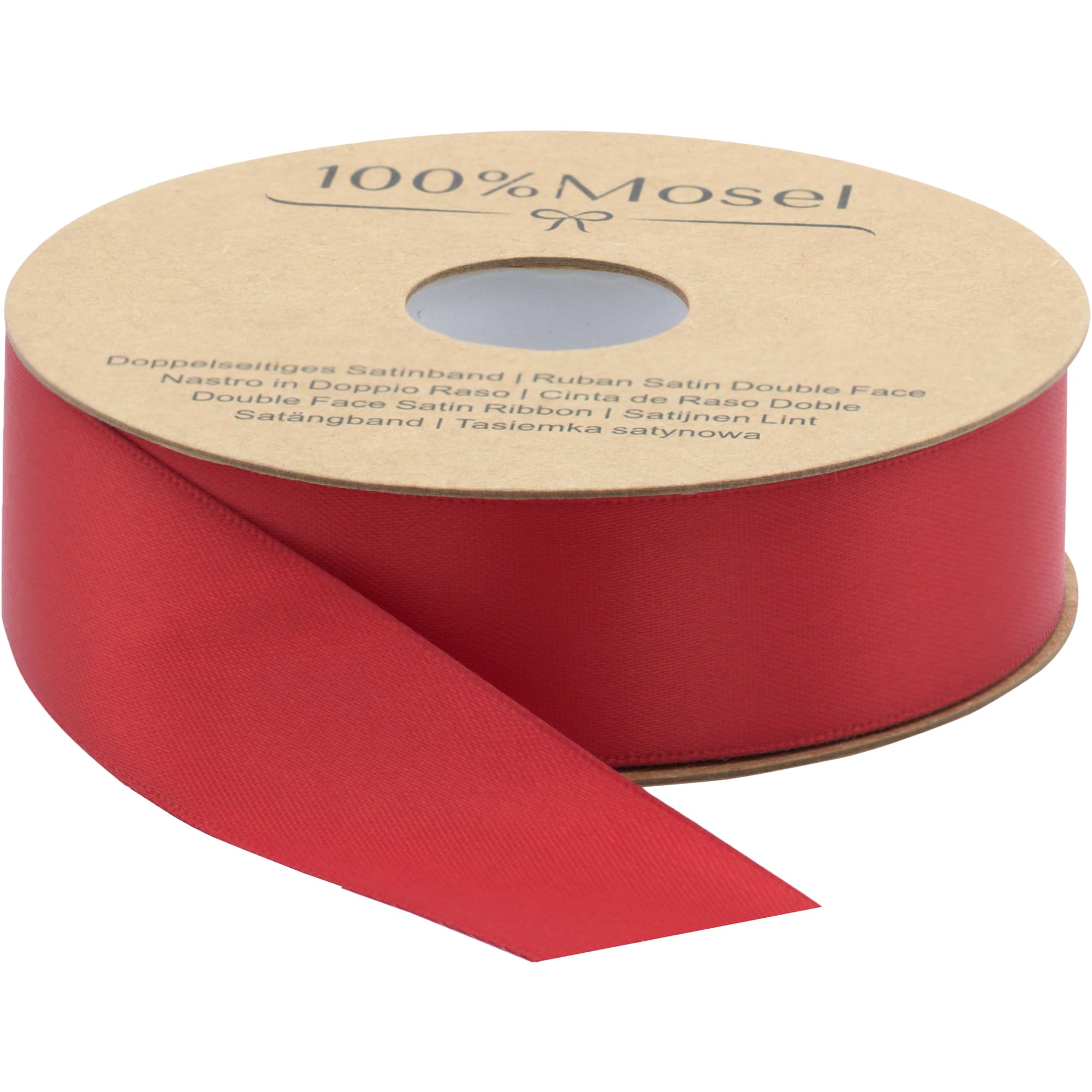 100% Mosel Satinband, in Weiß, matt glänzendes Geschenkband, edles Schleifenband zum Dekorieren & Basteln, zum Einpacken besonderer Geschenke, für Hochzeiten, Taufen, uvm.
