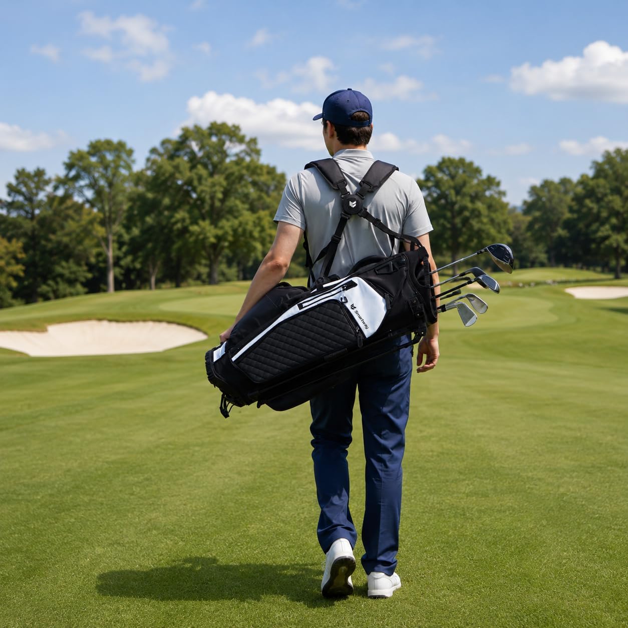 14 Way Golf Stand Bag, Lightweight Carry Bag with Ergonomic Dual Straps, 10 Pockets with Waterproof & Cooler Pockets and Rain Cover, for Men and Women