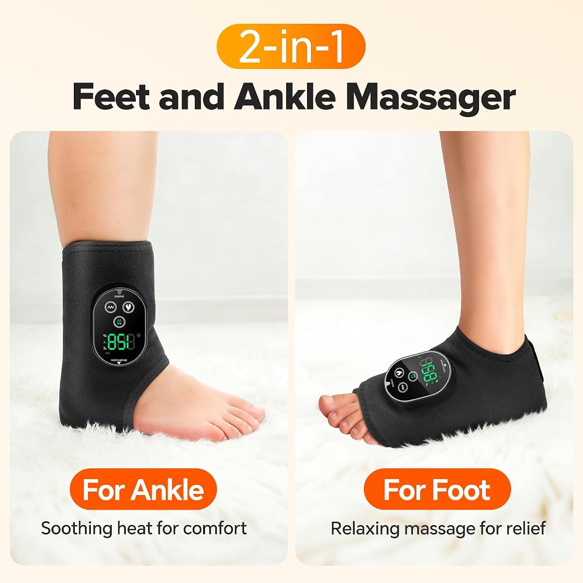 2 UNIDADES de masajeador de pies de neuropatía inalámbrico, masajeador de tobillo para aliviar el dolor, almohadilla térmica de tobillo para aliviar la fascitis plantar, negro
