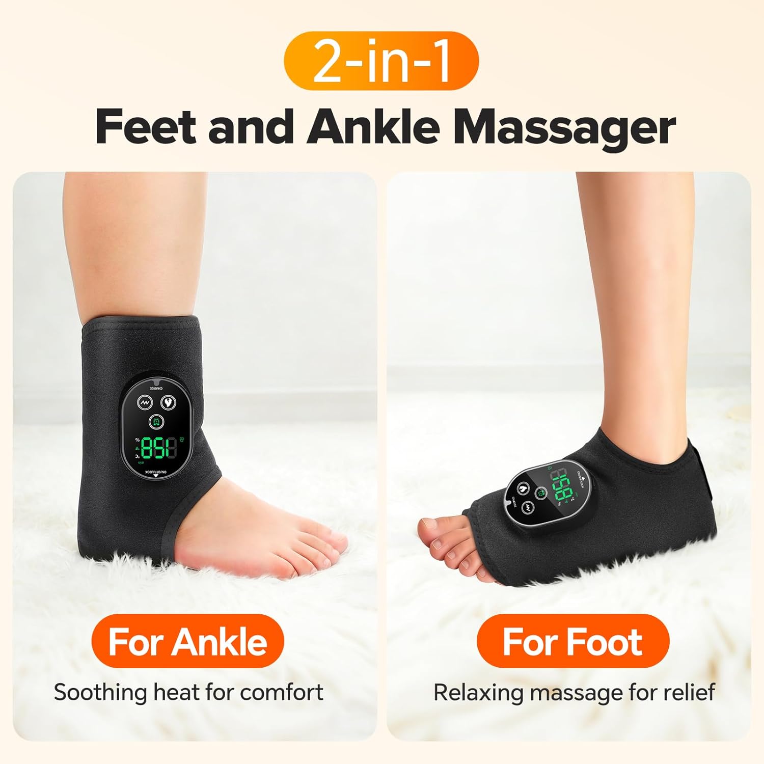Cordless Neuropathy Foot Massager, Ankle Massager for Pain Relief, Ankle Heating Pad Plantar Fasciitis Relief, Black - Image 2