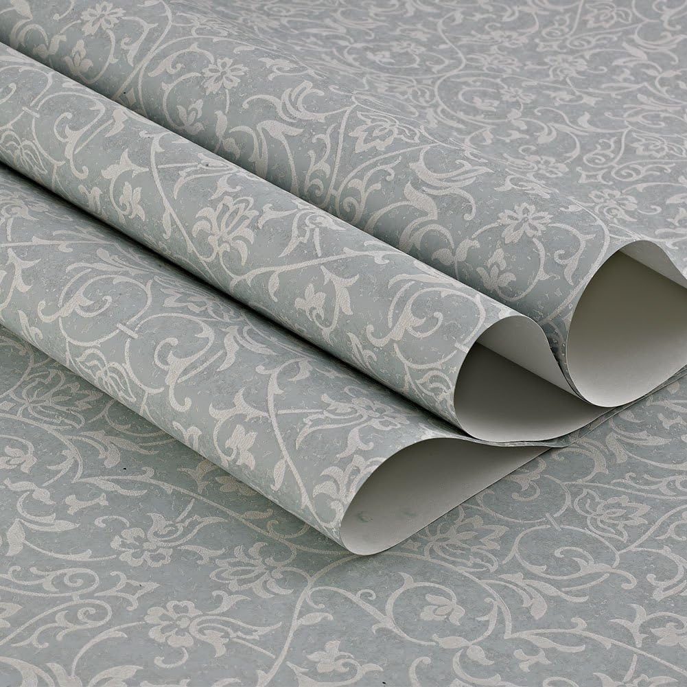 Amazon Nice Houzzエレガントなビンテージビクトリア朝スタイル壁紙ライトグレーグリーンとホワイトカラーロココ調ダマスクパターン不織布 壁紙の寝室 リビングルーム 壁紙