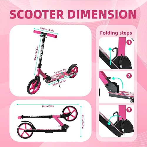 Miniatura 6 de FREEDARE Patinete plegable para niños y adultos a partir de 8 años, scooter plegable para adolescentes con 2 ruedas grandes de 8 pulgadas y manubrio