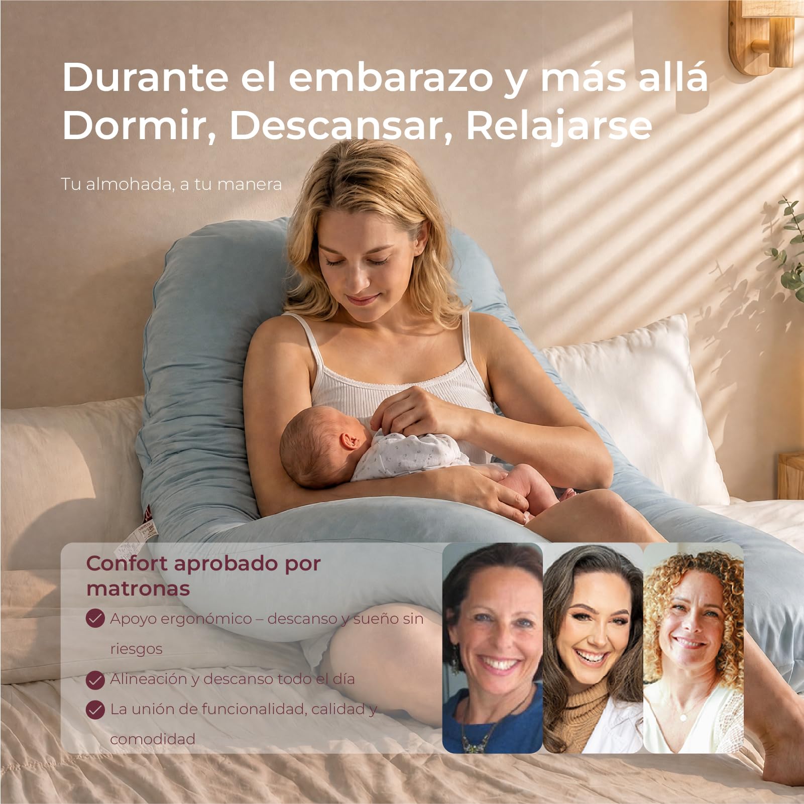 momcozy Almohada Embarazada U 130 cm – Espuma Viscoelástica y Terciopelo Cristal | Almohada para dormir de lado, funda de refrigeración, extraíble y lavable, ahorra espacio, 130 cm, certificado OEKO-TEX