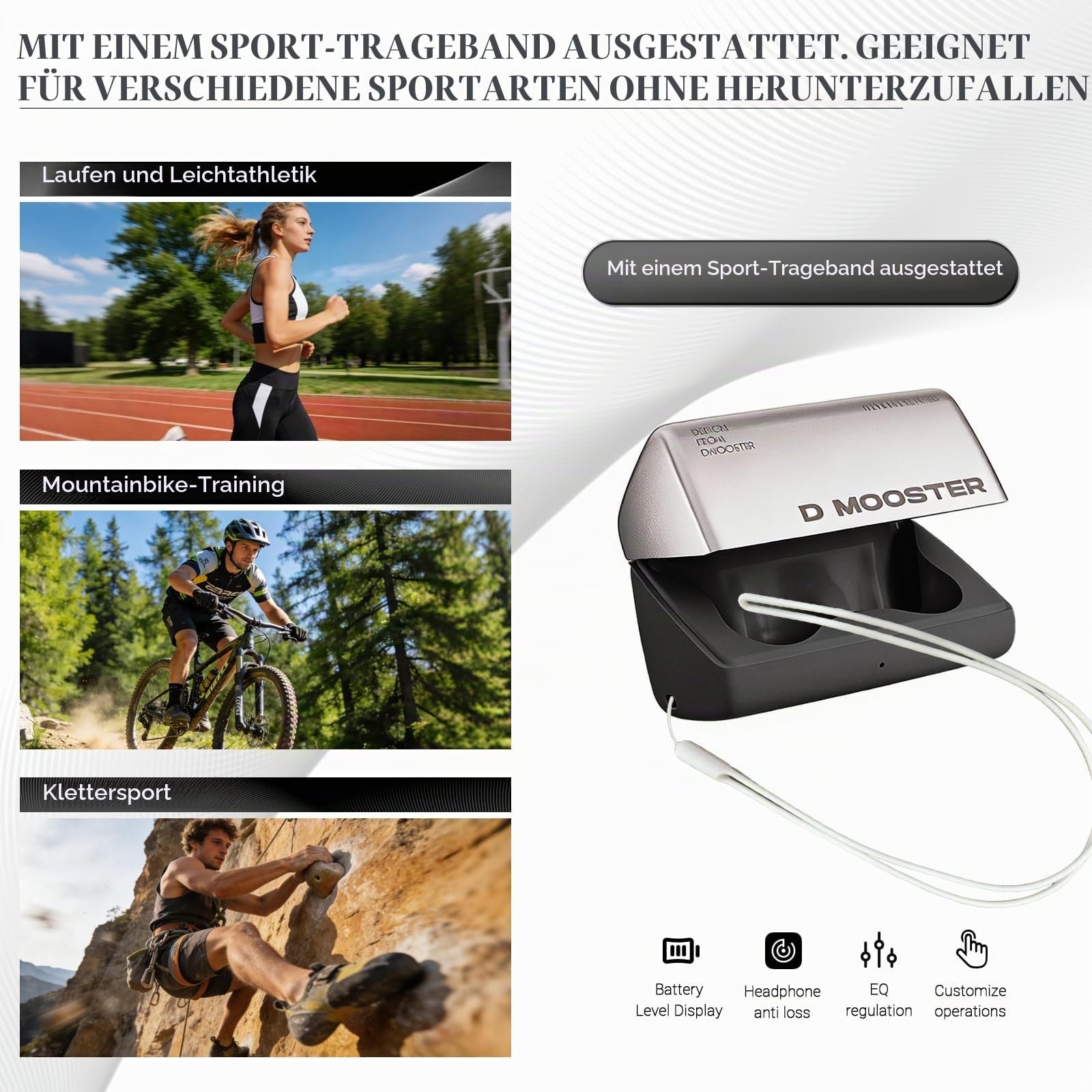Bluetooth Kopfhörer Sport, Kopfhörer Kabellos Bluetooth 5.3, 60 Std Kabellose Kopfhörer mit Tiefer Bass, In Ear Kopfhörer, wasserdichte Ohrhörer