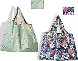 2 Pcs Reusable Shopping Bags Foldable - Lightweight, Waterproof, Reusabl...