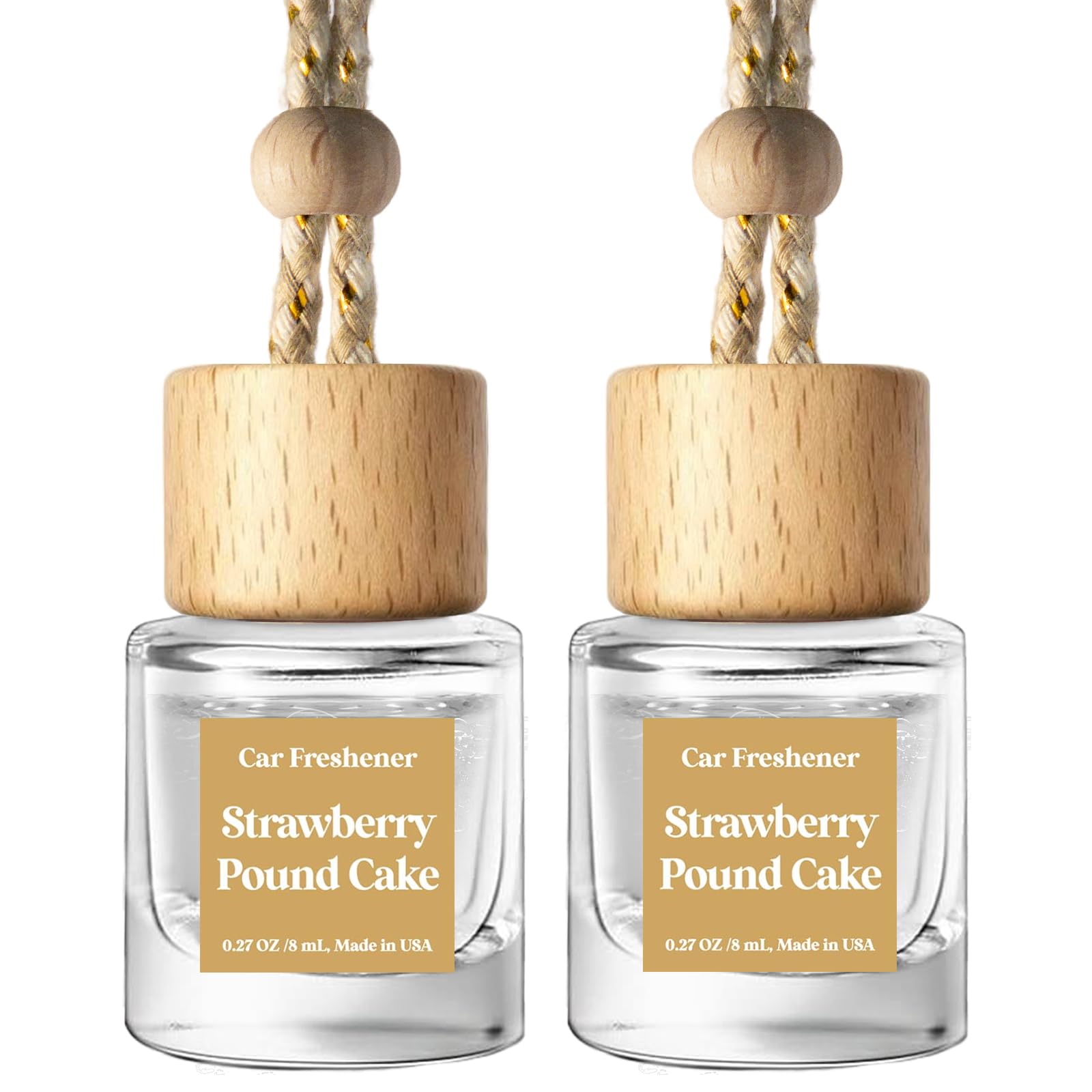 C Classy Hanging Car Air Freshener 2 Pack, Strawberry Pound Cake Essential Oil Diffuser, Long-Lasting Fragrance, Cute Glass Bottle Car Accessories for Women &amp; Men, Made in USA