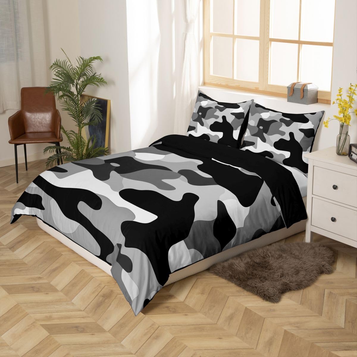 Homewish Camo King poszewka na kołdrę dom wiejski kamuflaż zestaw pościeli czarna szara poszewka na kołdrę nastoletni chłopcy mężczyźni wojskowe zestawy łóżek