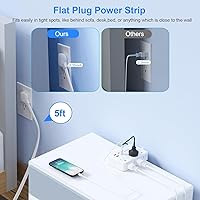 Vista 3 de Flat Plug Power Strip Surge Protector, 5ft Ultra Thin Extension Cord with 4 USB Wall Charger(2 USB C Port), 6 Widely-Spaced Outlets Power Strip