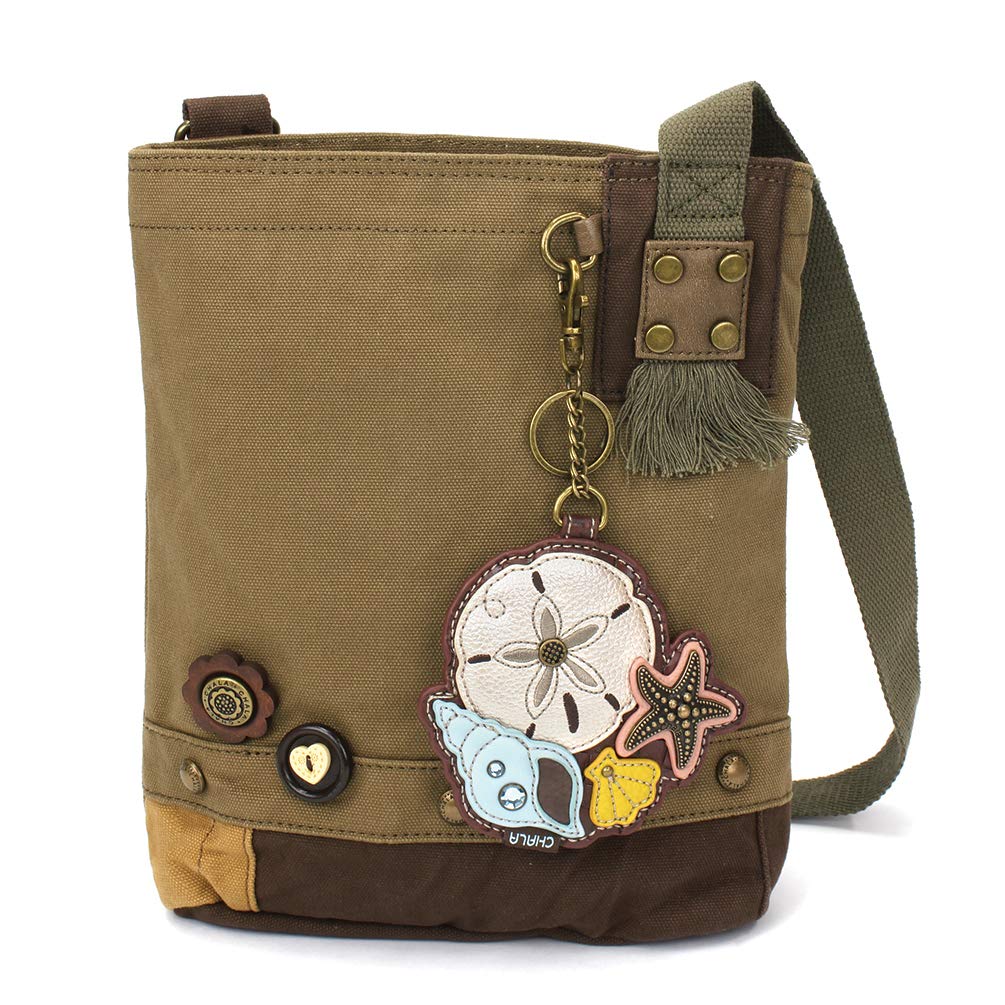 CHALA Patch Cross-Body Women Handbag, Canvas Messenger Bag Olive, Metal Charming Cross - Oliv, Medium — view 115