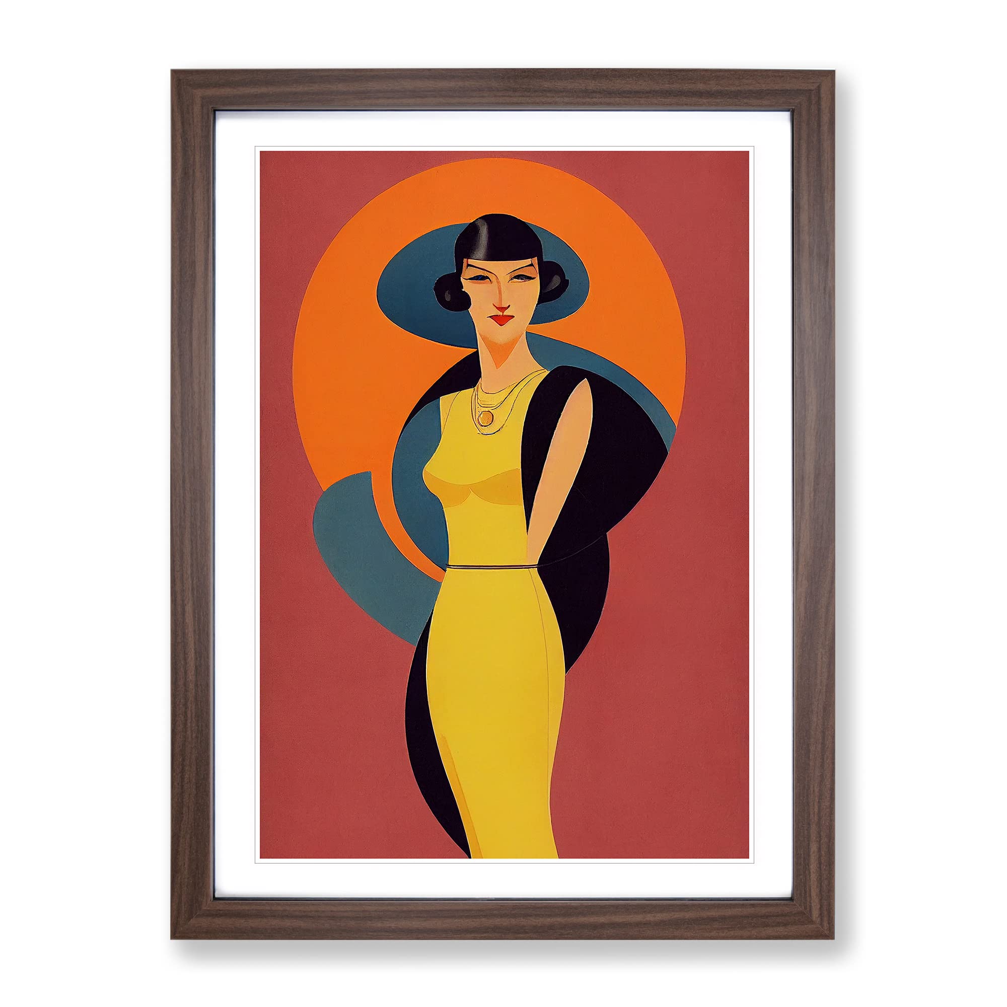 Woman In Art Deco No.5 Framed Print, Walnut, 34L x 46W cm